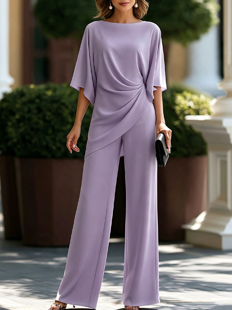 Gwen | Draped Blouse and Wide Leg Pants Set
