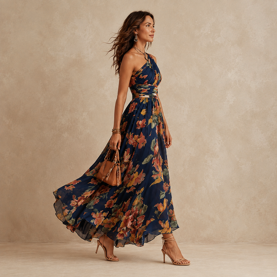 CELESTE | One-Shoulder Floral Maxi Dress
