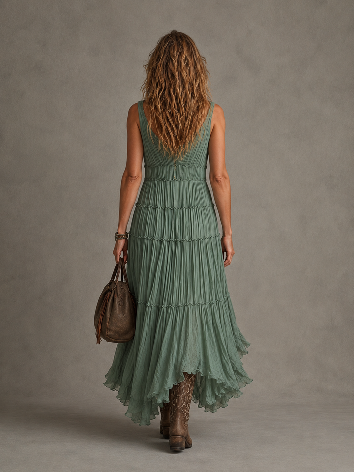 AVA | Gathered V-Neck Maxi Dress