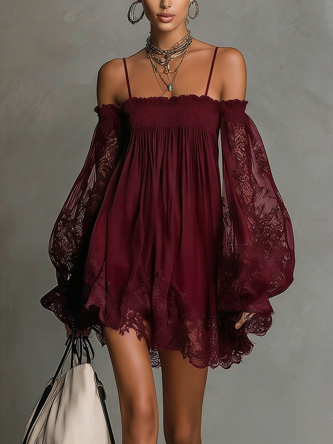 Louisa | Off-Shoulder Sheer-Sleeve Dress