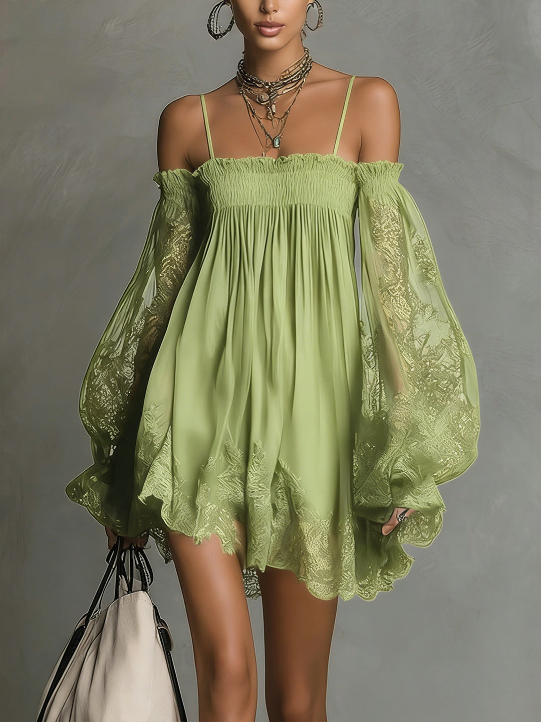Louisa | Off-Shoulder Sheer-Sleeve Dress