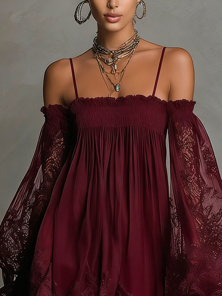 Louisa | Off-Shoulder Sheer-Sleeve Dress