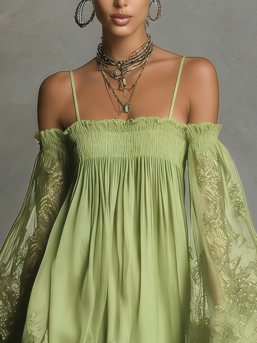 Louisa | Off-Shoulder Sheer-Sleeve Dress