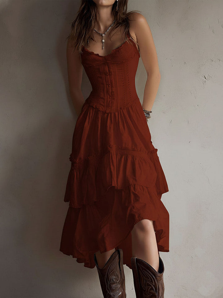 Maya | Lace-Trim Corset Tiered Midi Dress