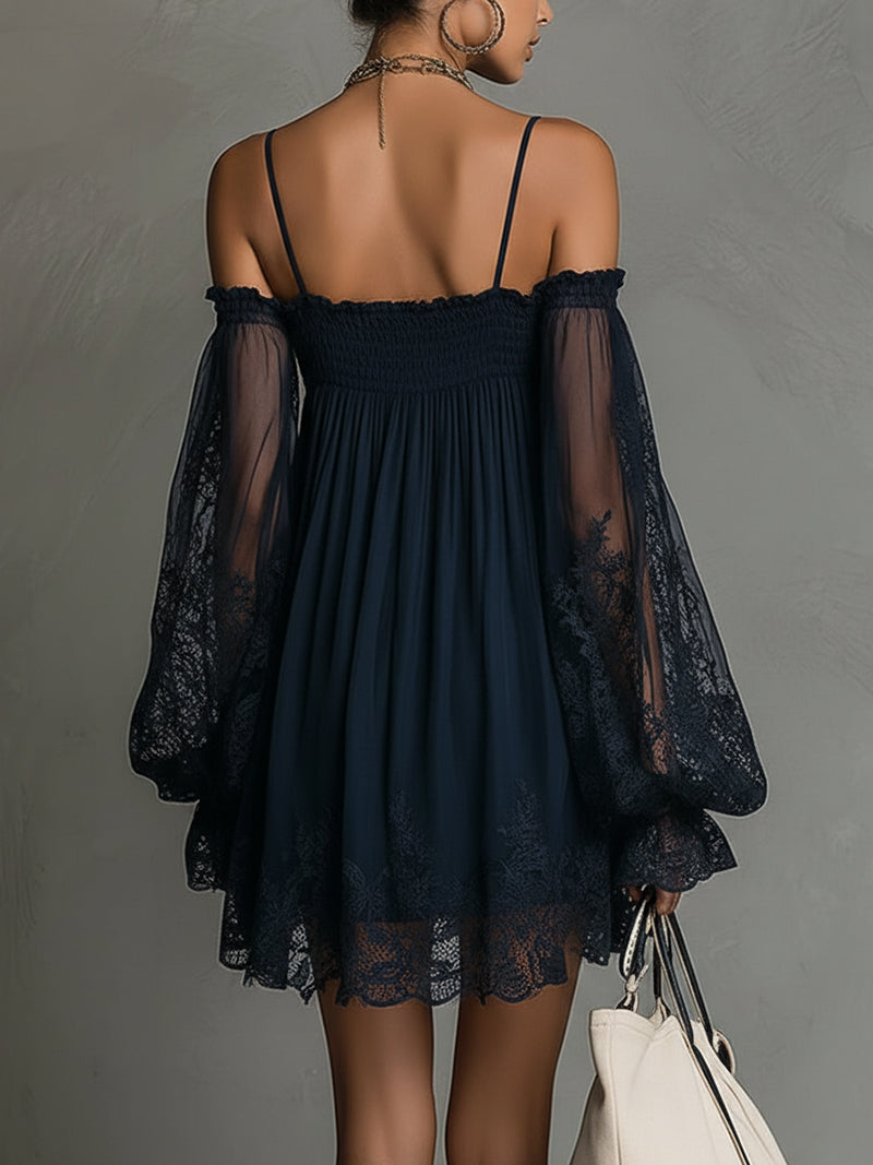 Louisa | Off-Shoulder Sheer-Sleeve Dress