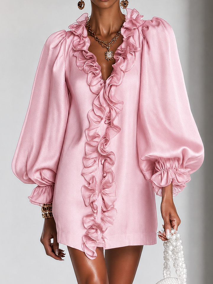 Guinevere | Ruffled Puff-Sleeve Shift Dress