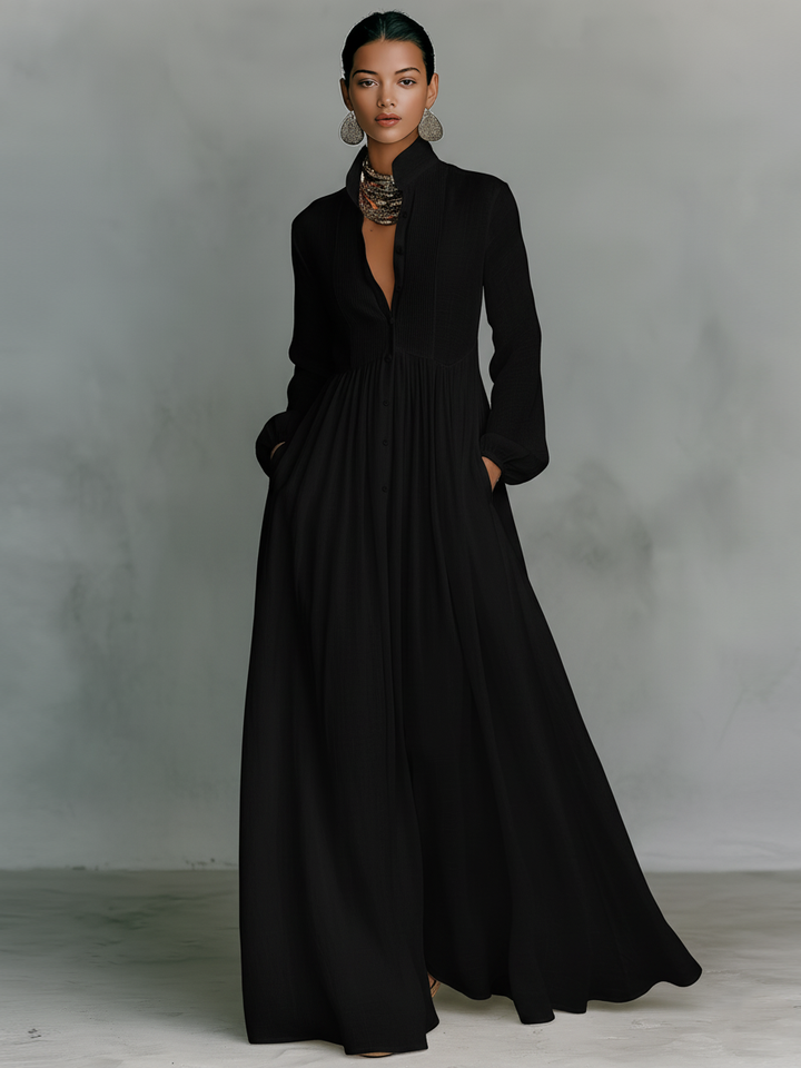 Genevieve | High-Collar Button Maxi Dress