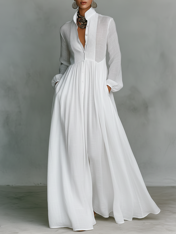 Genevieve | High-Collar Button Maxi Dress