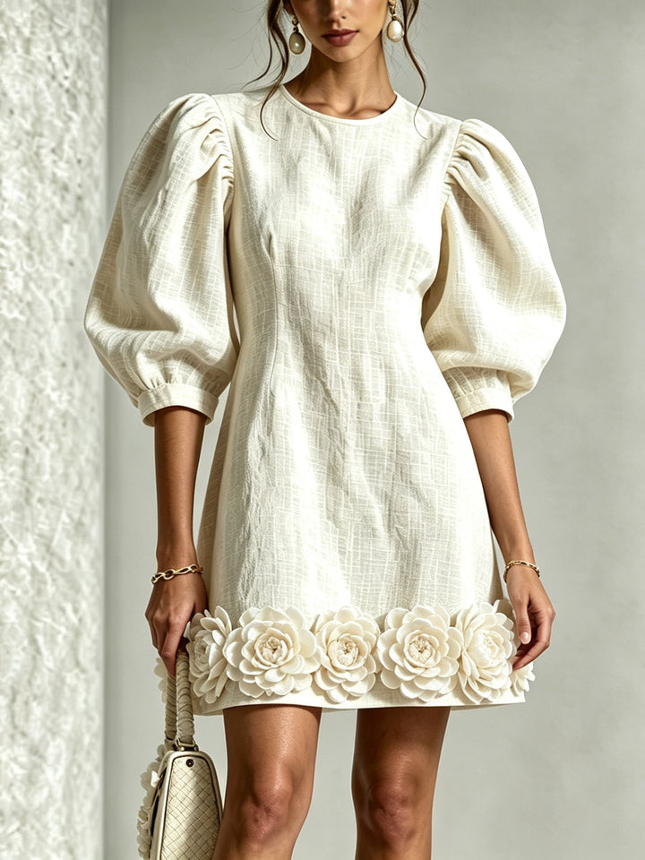 Cressida | 3D Floral Puff-Sleeve Mini Dress