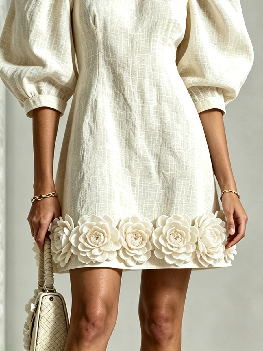 Cressida | 3D Floral Puff-Sleeve Mini Dress