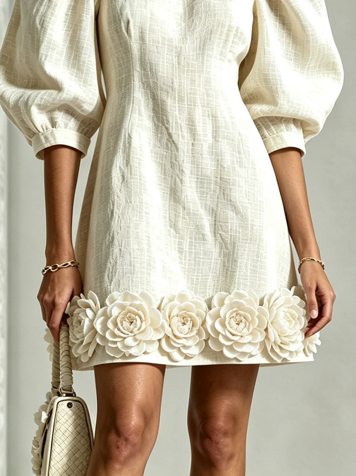 Cressida | 3D Floral Puff-Sleeve Mini Dress