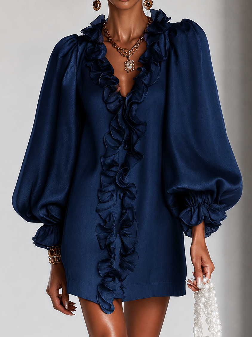 Guinevere | Ruffled Puff-Sleeve Shift Dress