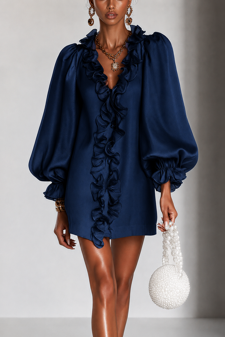 Guinevere | Ruffled Puff-Sleeve Shift Dress