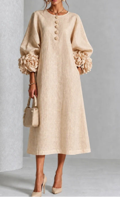 IVY | Rose-Cuff Sleeve Midi Dress