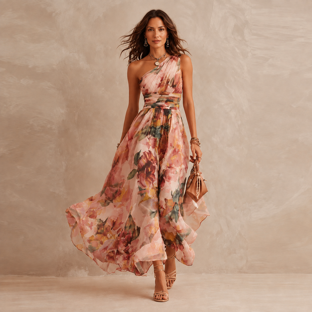 CELESTE | One-Shoulder Floral Maxi Dress