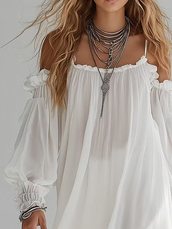 Romane | Mini Floating Bohemian Dress, Off-Shoulder