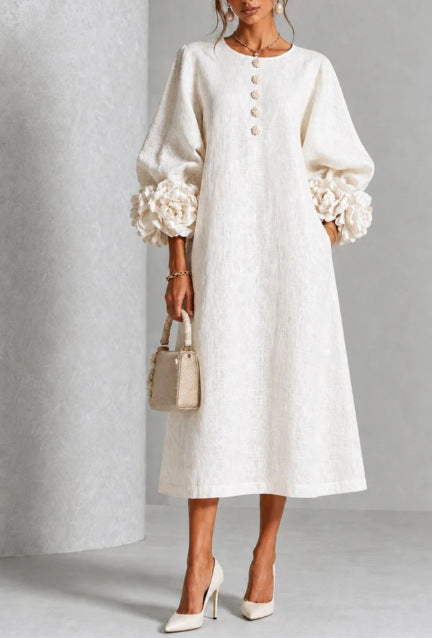 IVY | Rose-Cuff Sleeve Midi Dress