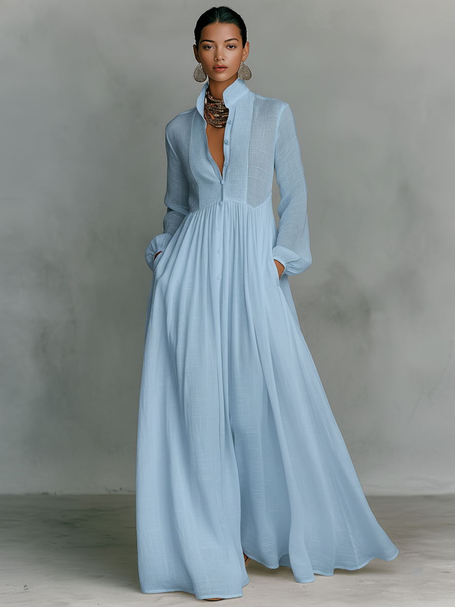 Genevieve | High-Collar Button Maxi Dress