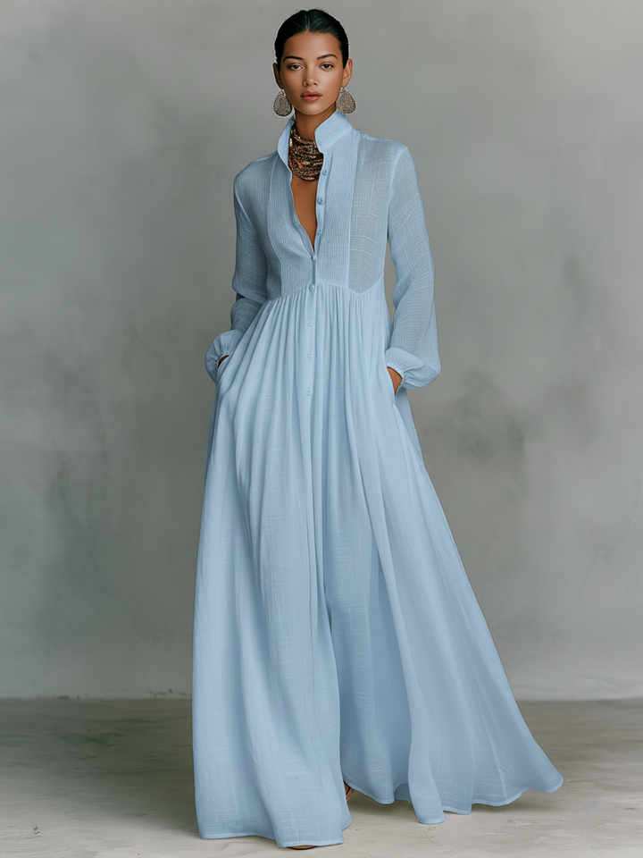 Genevieve | High-Collar Button Maxi Dress