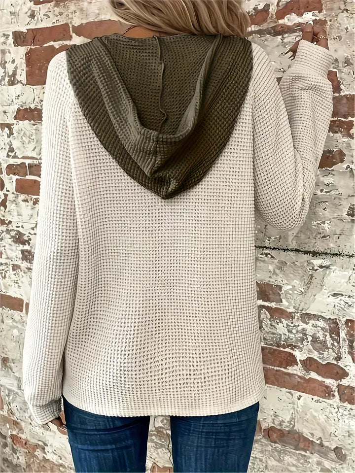 Long Sleeve Hoodie with Button Closure and Drawstring