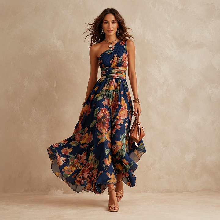 CELESTE | One-Shoulder Floral Maxi Dress
