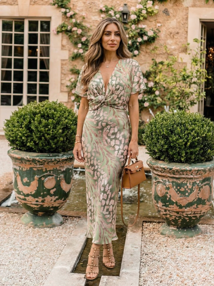 Ginevra | Abstract Print Twist Waist Midi