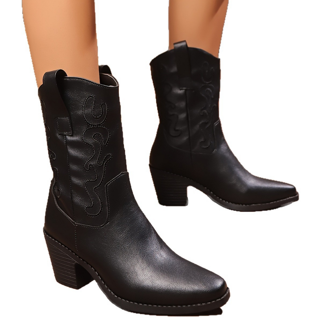 FREYA | Black Western Mid-Calf Boots