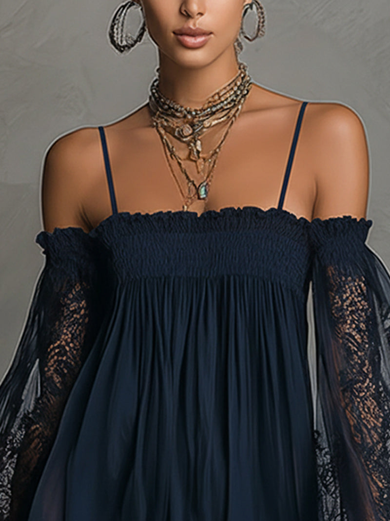 Louisa | Off-Shoulder Sheer-Sleeve Dress