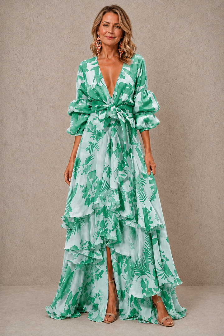 VICTORIA | Tiered Bow Belt Maxi Dress
