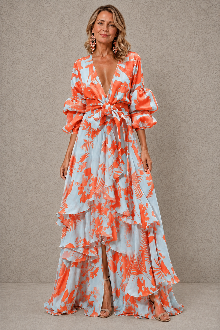 VICTORIA | Tiered Bow Belt Maxi Dress
