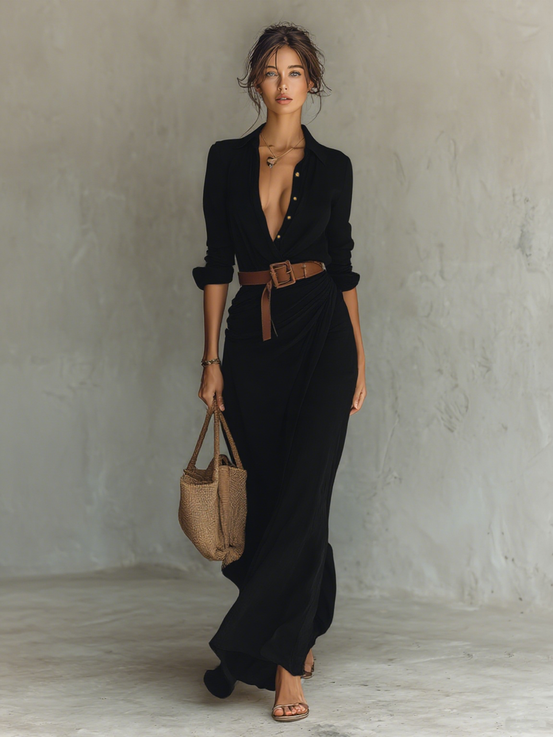 VICTORIA | Lapel Collar Maxi Dress