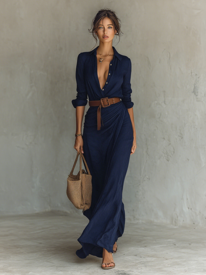 VICTORIA | Lapel Collar Maxi Dress
