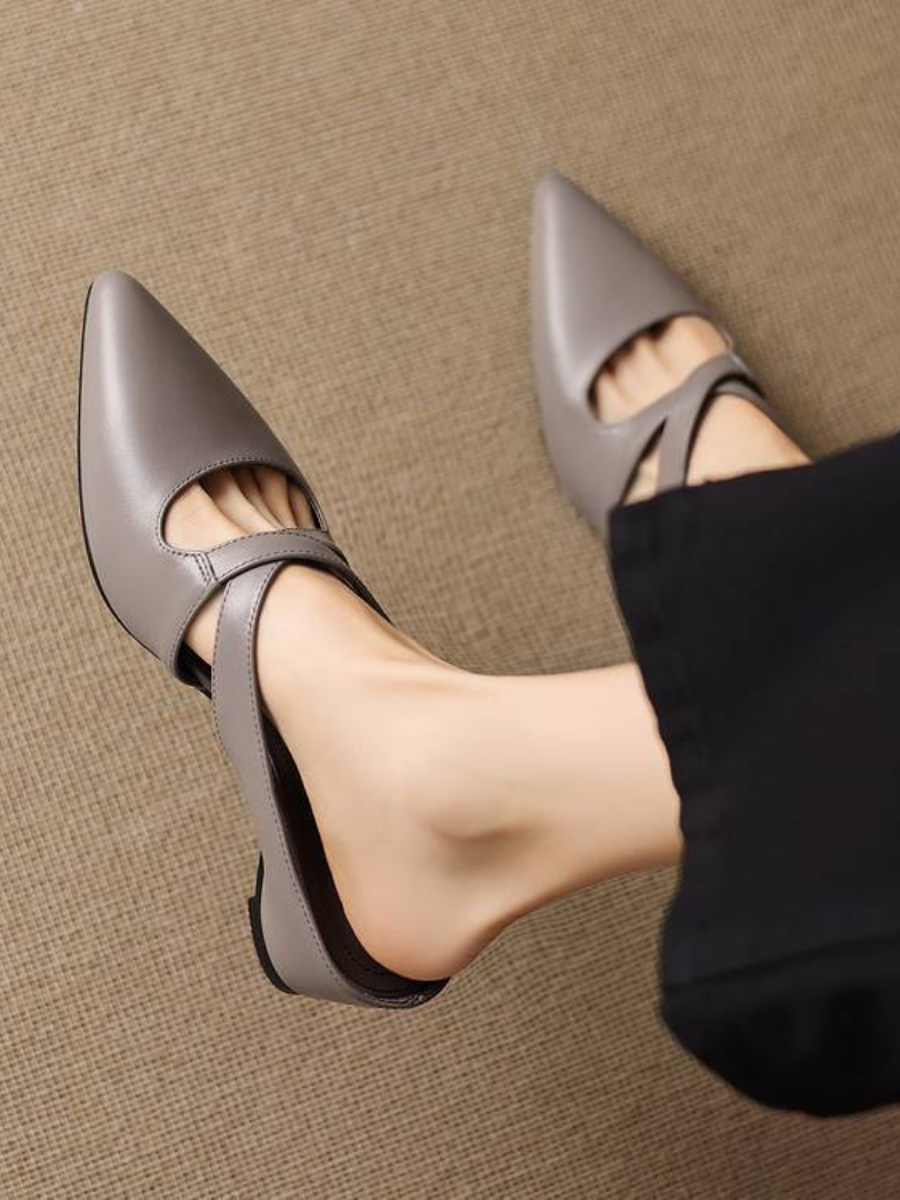 Selva | Pointed Mules with Crossed Genuine Leather Straps