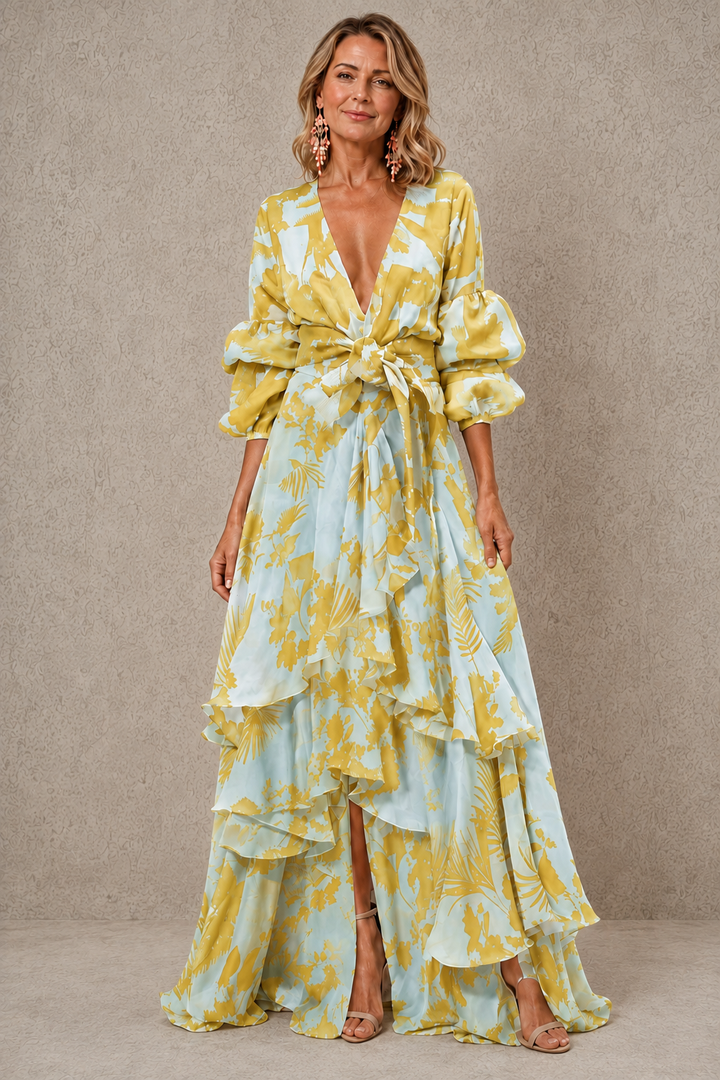 VICTORIA | Tiered Bow Belt Maxi Dress