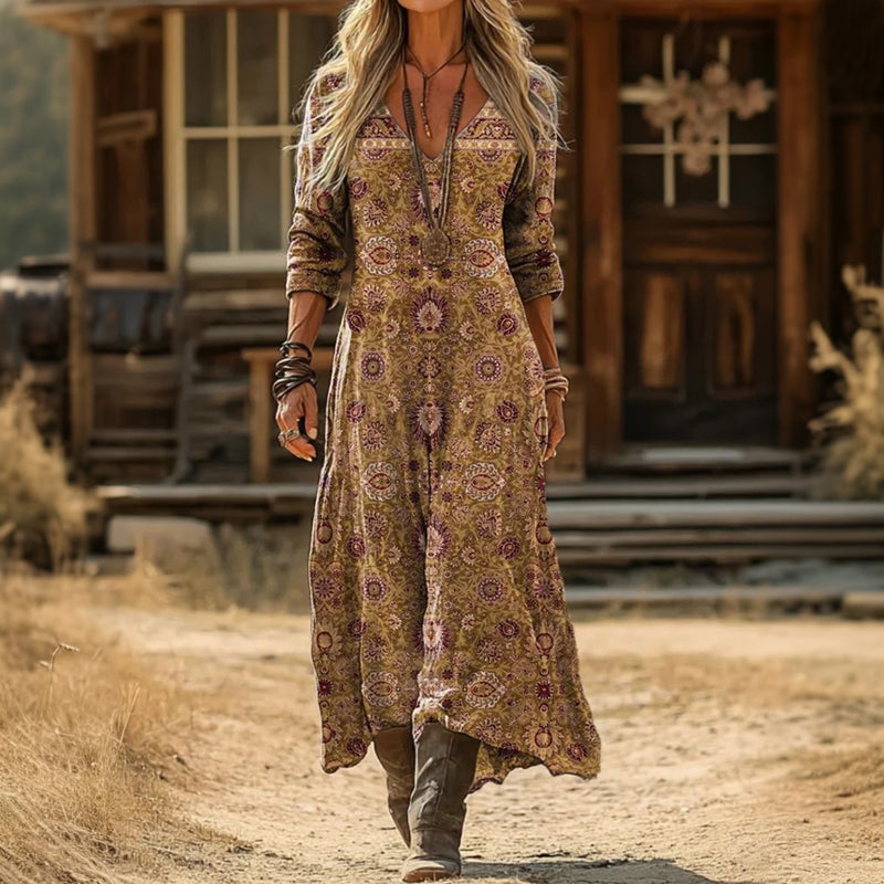 MACKENZIE | Olive Ornate Maxi Dress