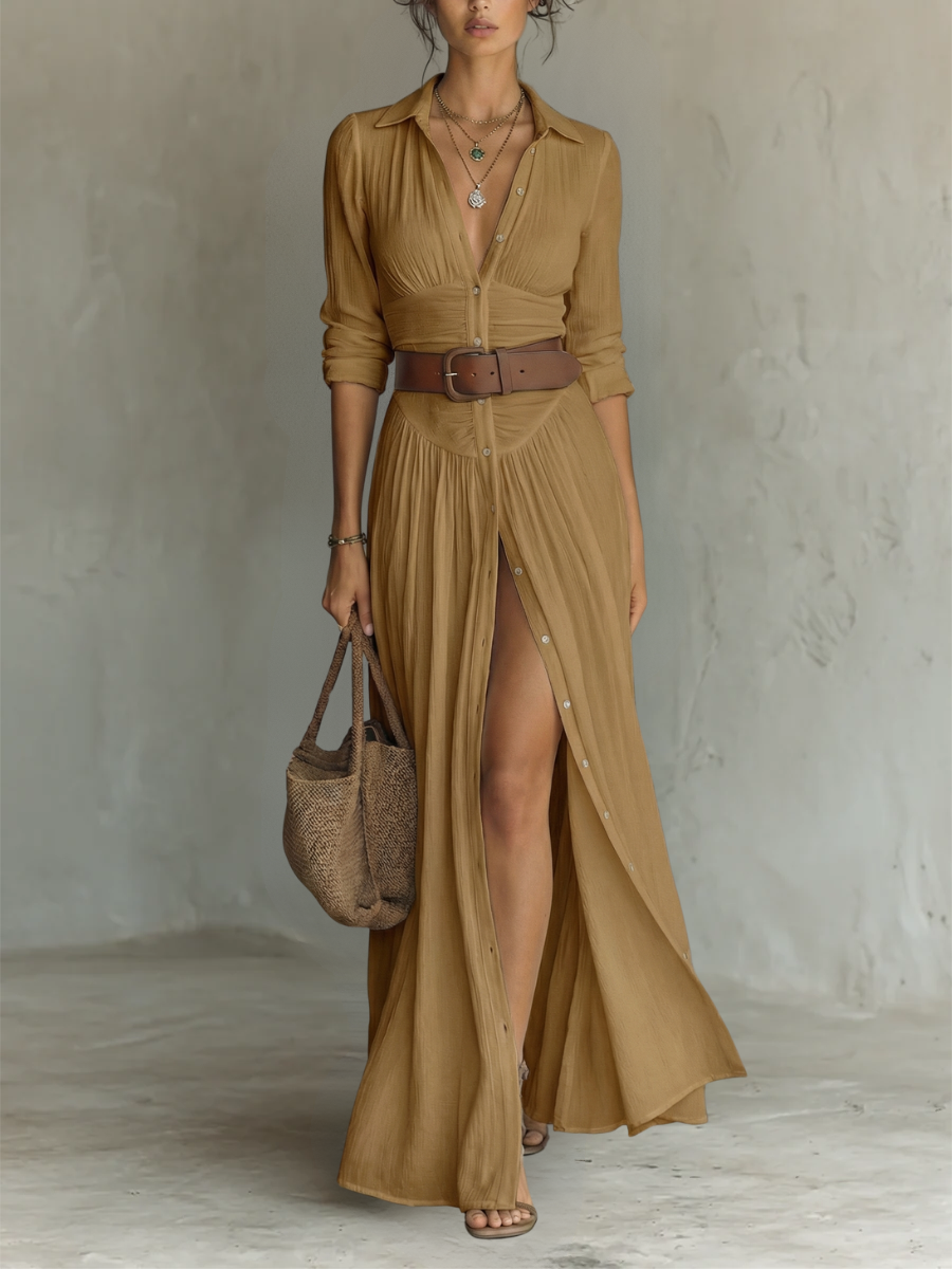 Rosamund | Belted Shirt Maxi Dress