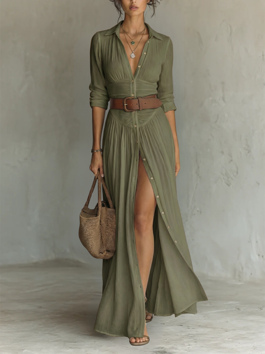 Rosamund | Belted Shirt Maxi Dress