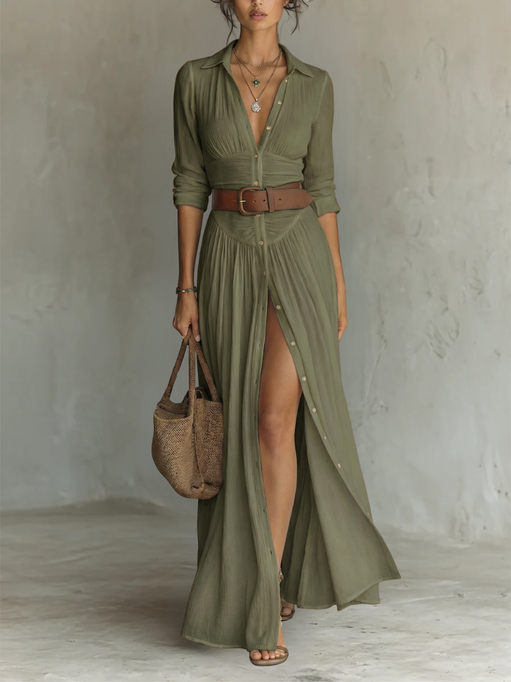 Rosamund | Belted Shirt Maxi Dress