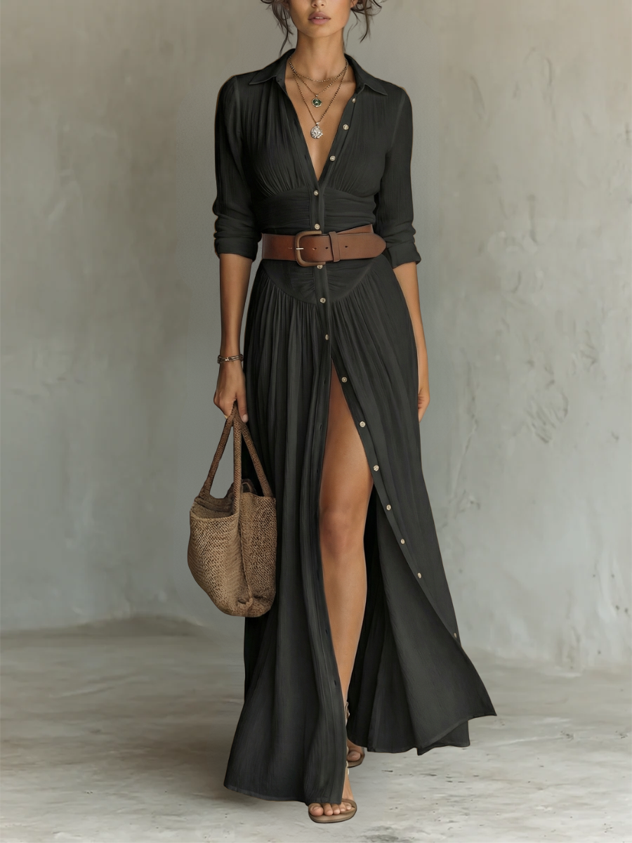 Rosamund | Belted Shirt Maxi Dress