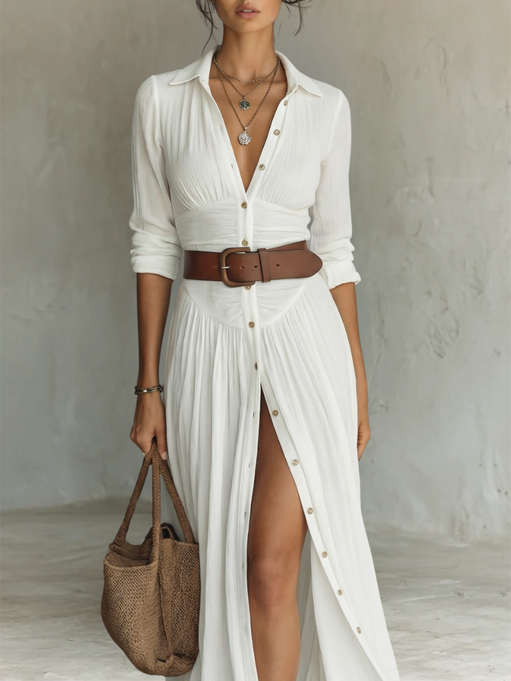 Rosamund | Belted Shirt Maxi Dress