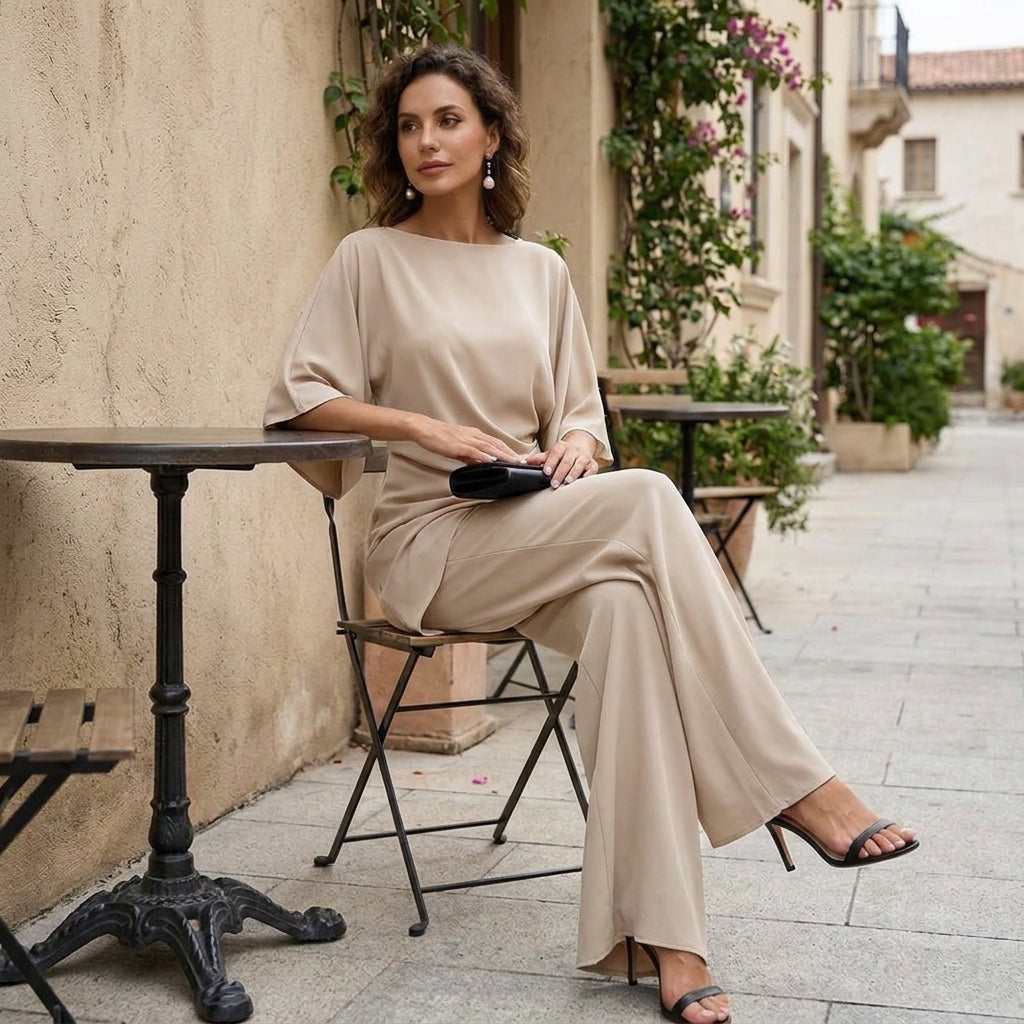 Gwen | Draped Blouse and Wide Leg Pants Set