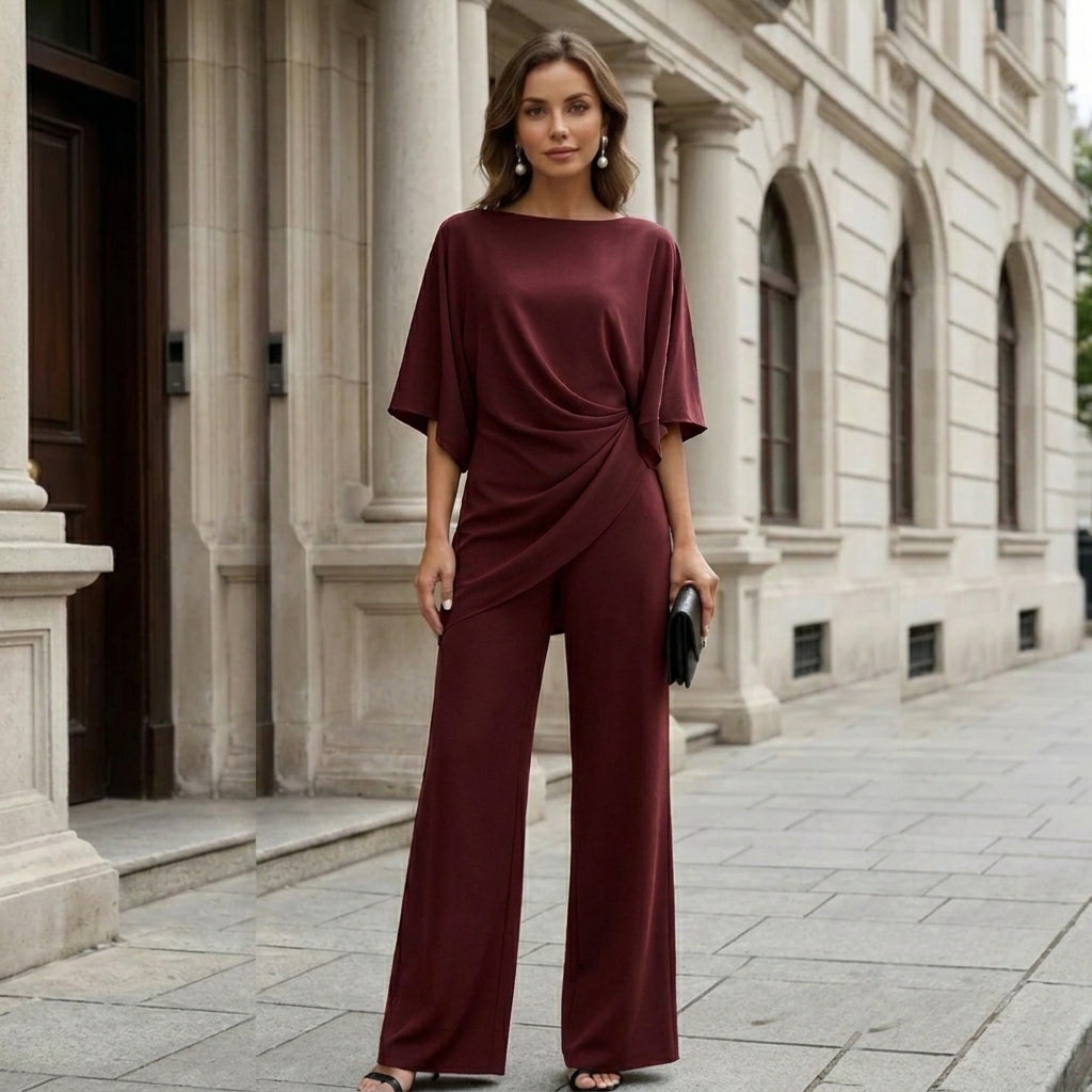 Gwen | Draped Blouse and Wide Leg Pants Set
