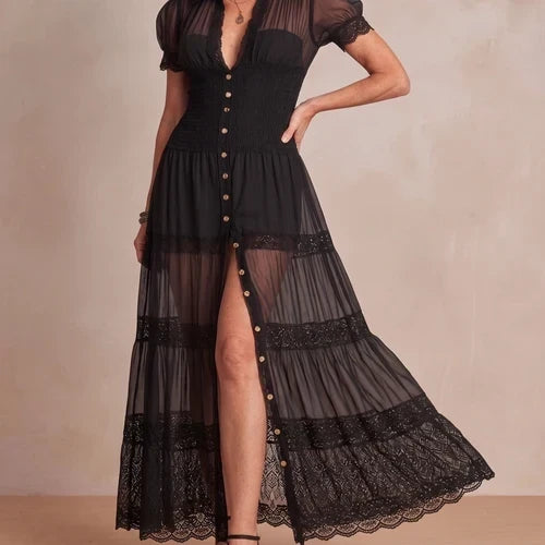 SOPHIA | Sheer Panel Maxi Dress