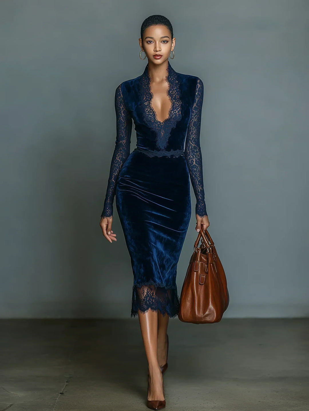 Georgiana | V-Neck Midi Dress with Trim