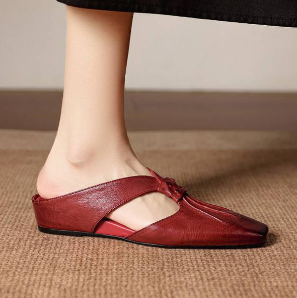 Olene | Genuine Leather Square Toe Mules