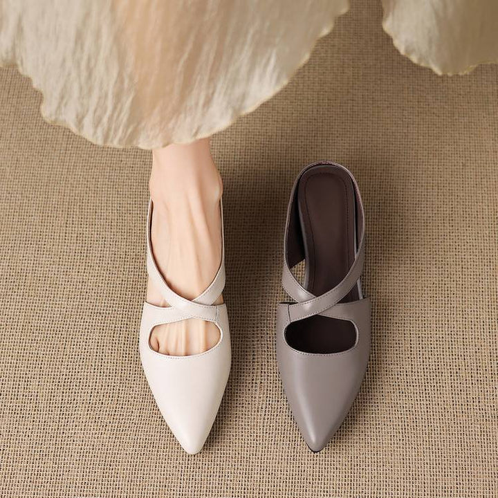Selva | Pointed Mules with Crossed Genuine Leather Straps