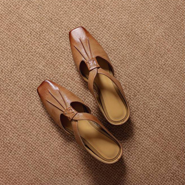 Olene | Genuine Leather Square Toe Mules