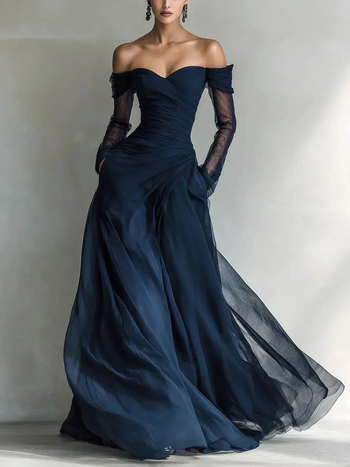 Beatrice | Off-Shoulder Sheer-Sleeve Maxi