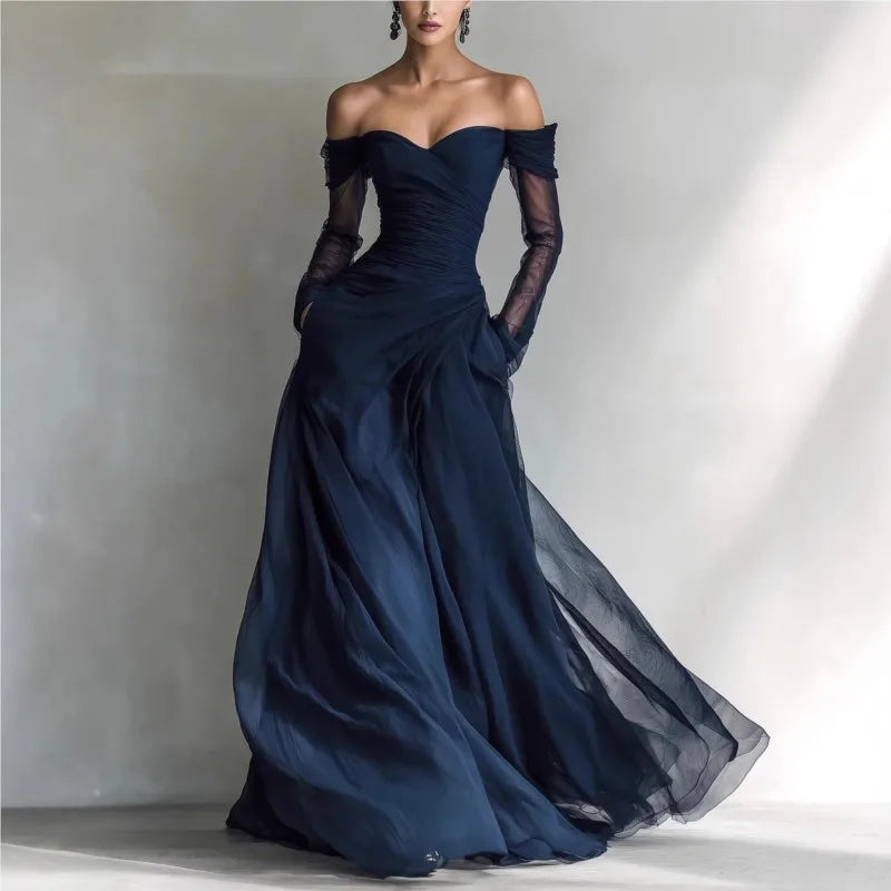 Beatrice | Off-Shoulder Sheer-Sleeve Maxi