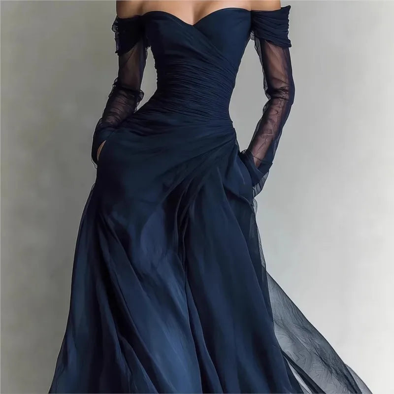 Beatrice | Off-Shoulder Sheer-Sleeve Maxi